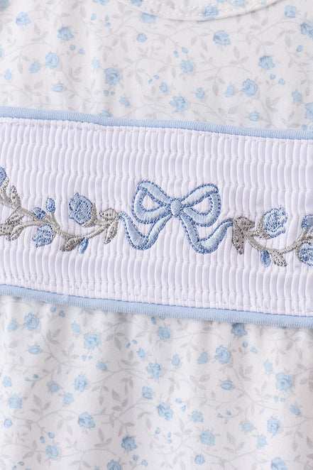 Blue Floral Smocked Ruffle Bloomer Set