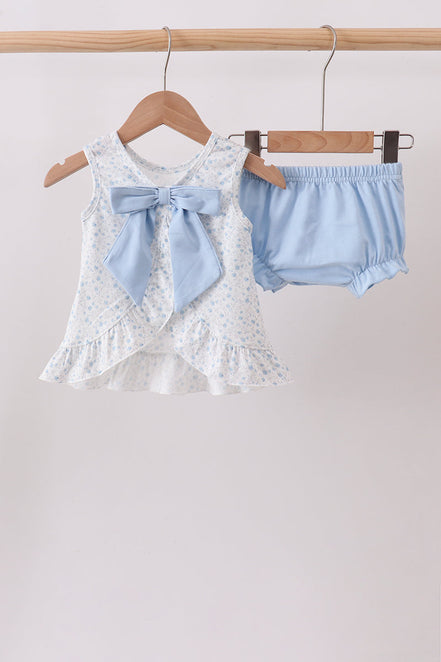 Blue Floral Smocked Ruffle Bloomer Set