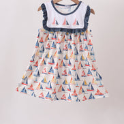 Blue Sailboat Embroidered Dress