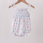 Blue Floral Smocked Bubble