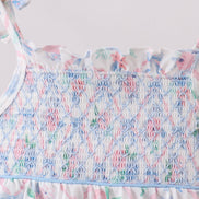 Blue Floral Smocked Bubble