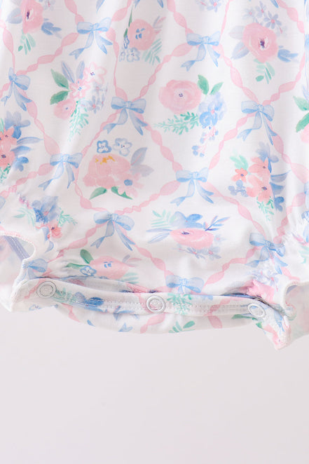 Blue Floral Smocked Bubble