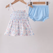 Blue Floral Smocked Bloomer Set