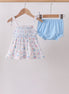 Blue Floral Smocked Bloomer Set