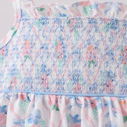 Blue Floral Smocked Bloomer Set