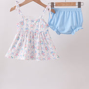 Blue Floral Smocked Bloomer Set