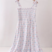 Blue Floral Smocked Mom Dress