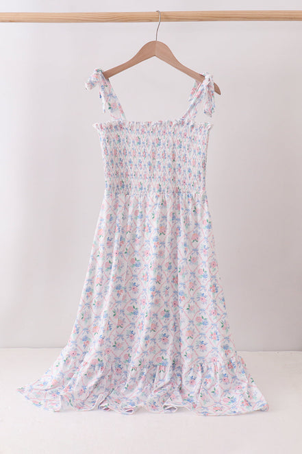 Blue Floral Smocked Mom Dress