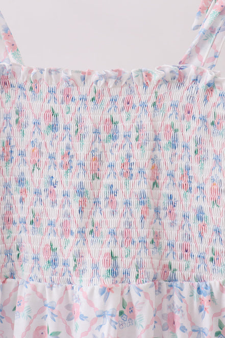 Blue Floral Smocked Mom Dress