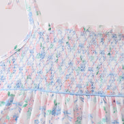 Blue Floral Smocked Ruffle Dress