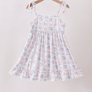 Blue Floral Smocked Ruffle Dress