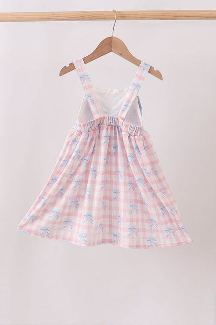 Pink Gingham Bow Print Dress