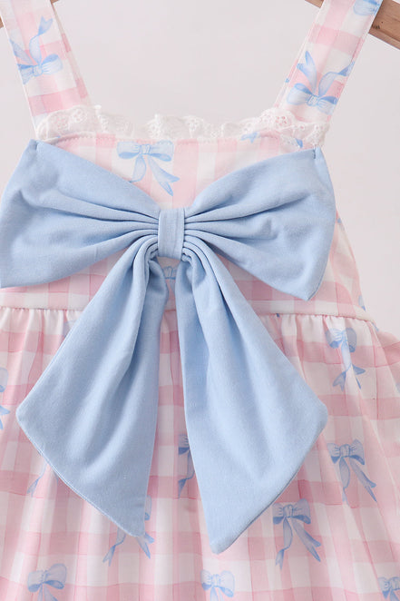 Pink Gingham Bow Print Dress