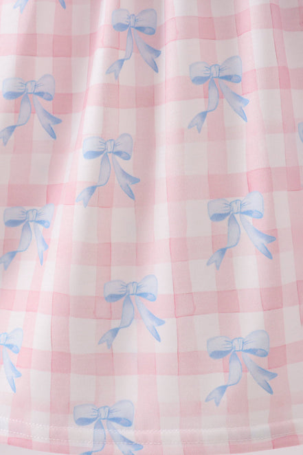 Pink Gingham Bow Print Dress