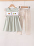 Green Scarecrow Embroidery Ruffle Pants Set