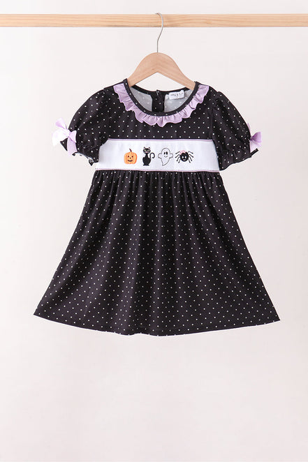 Black ghost spider embroidery ruffle dress