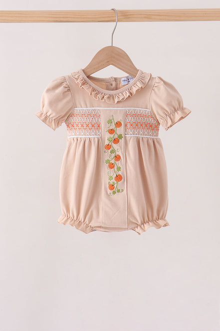 Khaki Pumpkin Smocked Ruffle Bubble