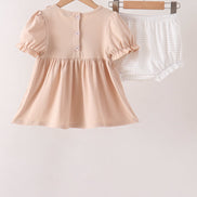 Khaki Pumpkin Smocked Bloomer Set