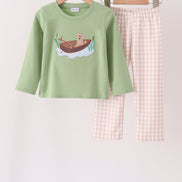 Sage Puppy Fishing Gingham Pants Set