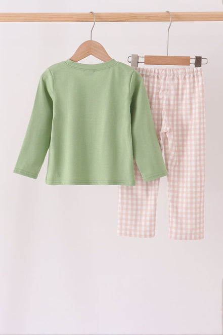 Sage Puppy Fishing Gingham Pants Set