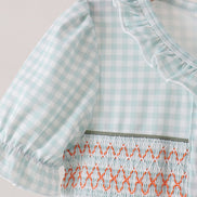 Sage pumpkin smocked gingham dress