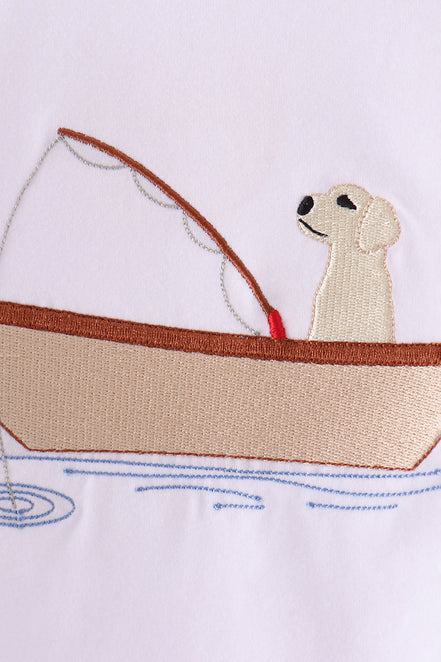 Khaki Puppy Fishing Embroidery Pants Set