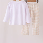 Khaki Puppy Fishing Embroidery Pants Set