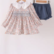 Floral smocked lace bloomer set