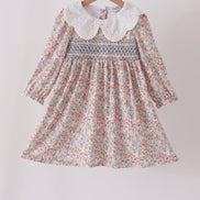 Floral smocked lace dress