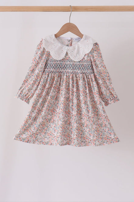 Floral smocked lace dress
