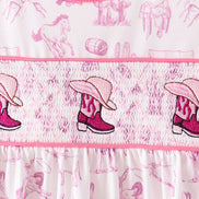 Pink Cowboy boots Smocked Pants Set