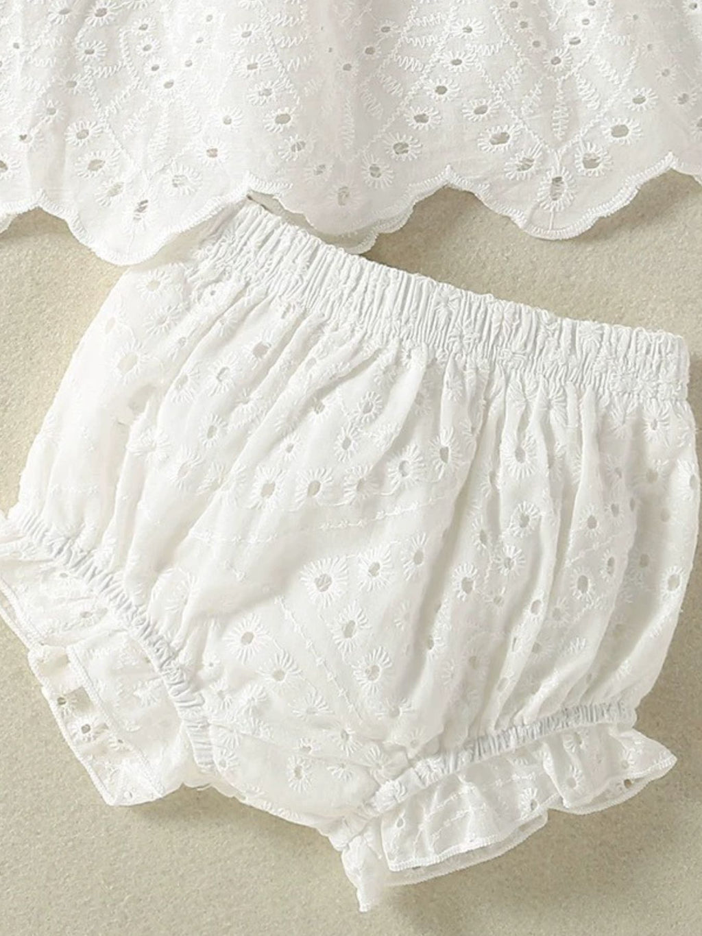 Children's Eyelet Embroidered Ruffled Top and Shorts Set - Little Janey Shop
