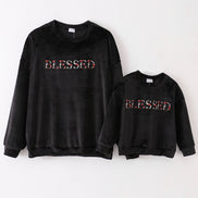 Black velvet blessed embroidery mom&me sweatshirt