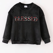Black velvet blessed embroidery mom&me sweatshirt