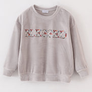Grey velvet blessed embroidery mom&me sweatshirt