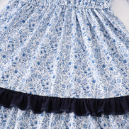Blue floral print tiered mom ruffle dress