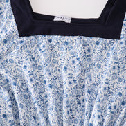 Blue floral print tiered mom ruffle dress