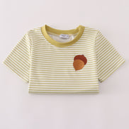 Green pinecone embroidery stripe top