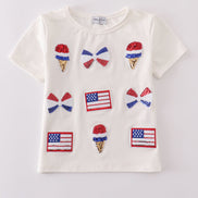 Flag bow ice-cream sequin mom&me top