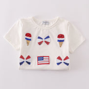 Flag bow ice-cream sequin mom&me top