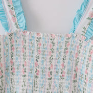 Blue floral print smocked mom dress
