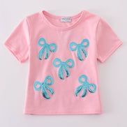 Pink bow sequin mom&me top