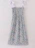 Vintage meadow print smocked mom dress