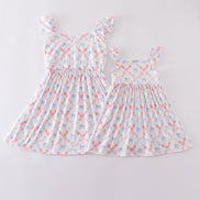 Blue bow lattice print mom&me dress