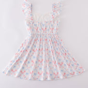 Blue bow lattice print mom&me dress