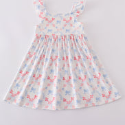 Blue bow lattice print mom&me dress
