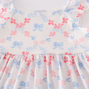 Blue bow lattice print mom&me dress