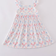 Blue bow lattice print mom&me dress