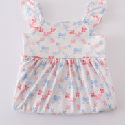 Blue bow lattice print mom&me dress