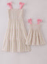 Pink lemon print bow smocked tiered mom&me dress